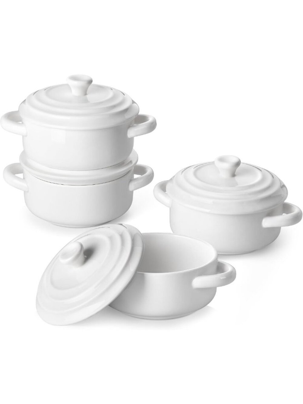 Mini Cocotte Set of 4 - 14 oz Ceramic Casserole Dishes with Lids, Oven Safe